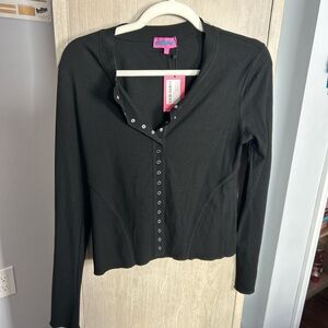 Black Long Sleeve Button-Up Top